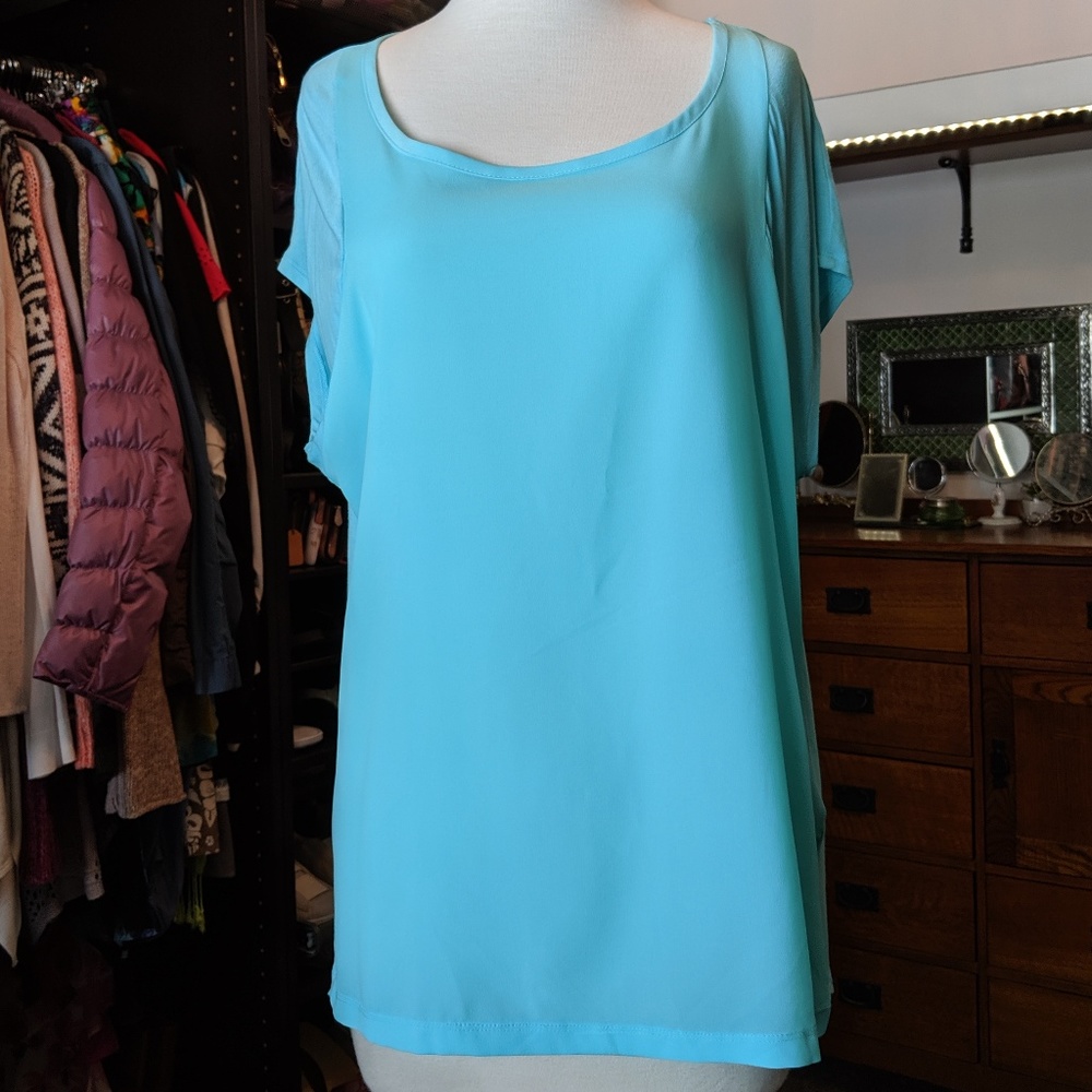 Chico's Aqua Blue Pieced Fabrics Top *